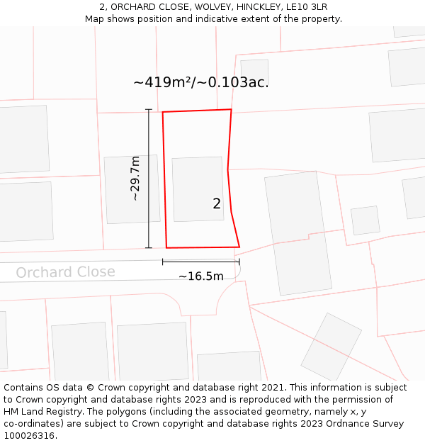 2, ORCHARD CLOSE, WOLVEY, HINCKLEY, LE10 3LR: Plot and title map
