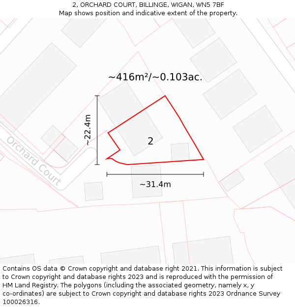 2, ORCHARD COURT, BILLINGE, WIGAN, WN5 7BF: Plot and title map