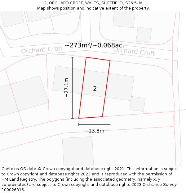 2, ORCHARD CROFT, WALES, SHEFFIELD, S26 5UA: Plot and title map