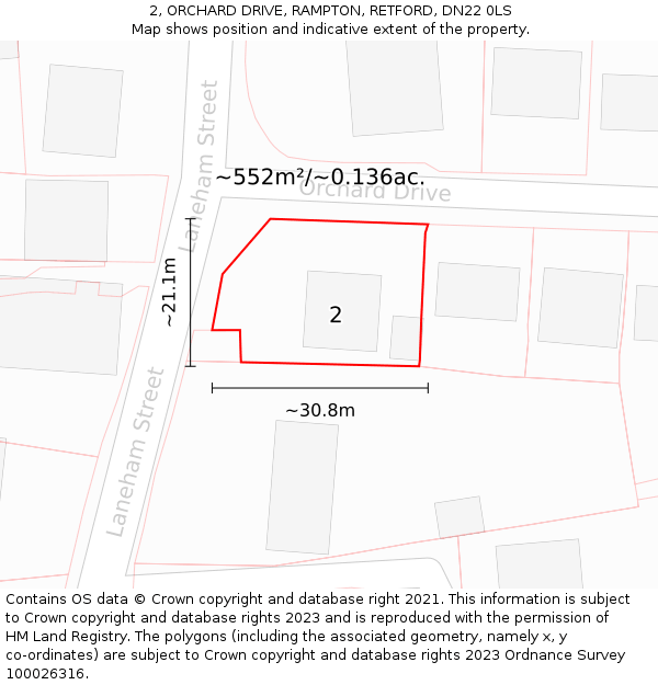2, ORCHARD DRIVE, RAMPTON, RETFORD, DN22 0LS: Plot and title map
