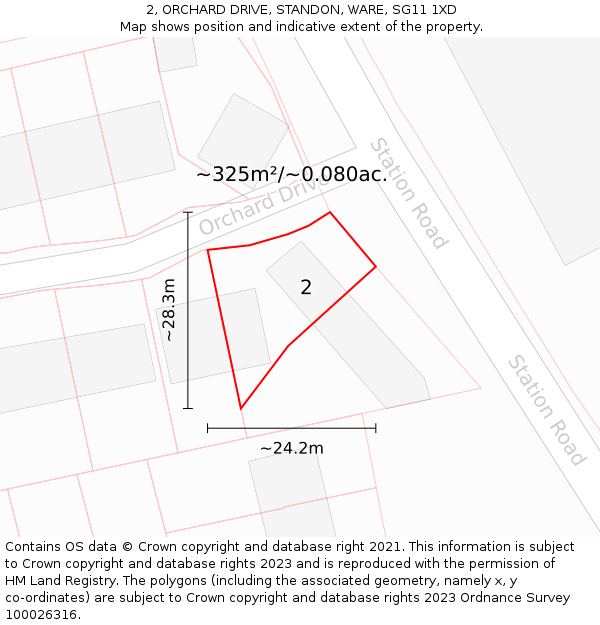 2, ORCHARD DRIVE, STANDON, WARE, SG11 1XD: Plot and title map