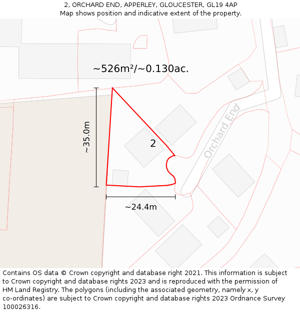2, ORCHARD END, APPERLEY, GLOUCESTER, GL19 4AP: Plot and title map