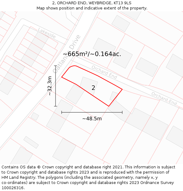 2, ORCHARD END, WEYBRIDGE, KT13 9LS: Plot and title map
