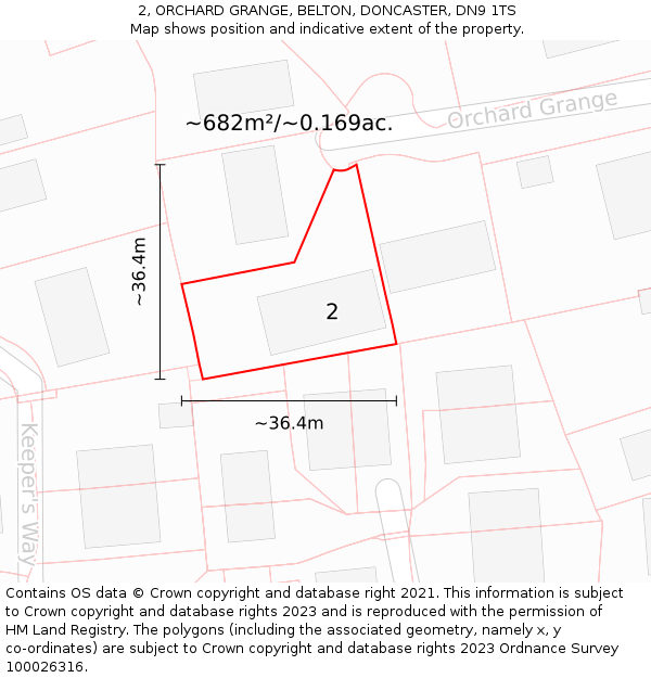 2, ORCHARD GRANGE, BELTON, DONCASTER, DN9 1TS: Plot and title map