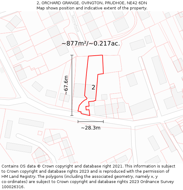2, ORCHARD GRANGE, OVINGTON, PRUDHOE, NE42 6DN: Plot and title map