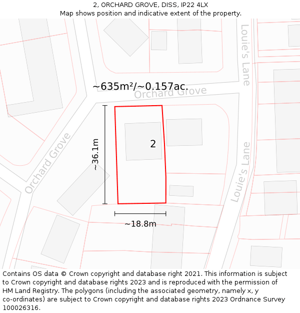 2, ORCHARD GROVE, DISS, IP22 4LX: Plot and title map