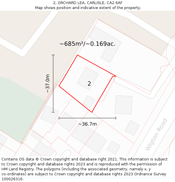 2, ORCHARD LEA, CARLISLE, CA2 6AF: Plot and title map