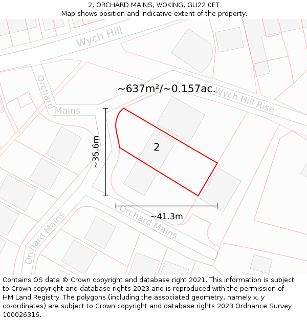 2, ORCHARD MAINS, WOKING, GU22 0ET: Plot and title map