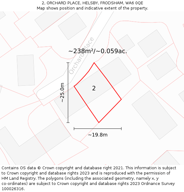 2, ORCHARD PLACE, HELSBY, FRODSHAM, WA6 0QE: Plot and title map
