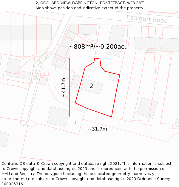 2, ORCHARD VIEW, DARRINGTON, PONTEFRACT, WF8 3AZ: Plot and title map