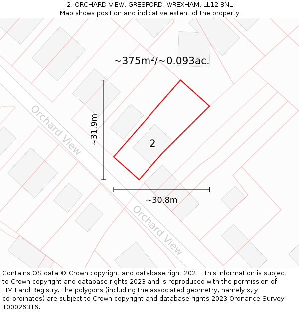 2, ORCHARD VIEW, GRESFORD, WREXHAM, LL12 8NL: Plot and title map