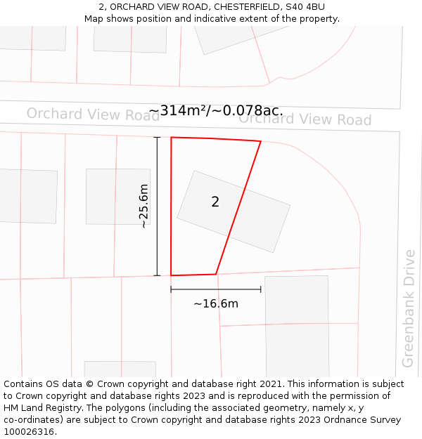 2, ORCHARD VIEW ROAD, CHESTERFIELD, S40 4BU: Plot and title map