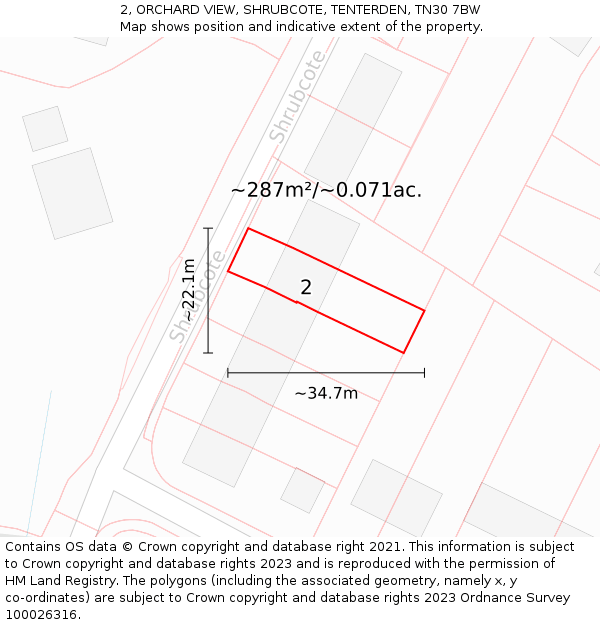 2, ORCHARD VIEW, SHRUBCOTE, TENTERDEN, TN30 7BW: Plot and title map