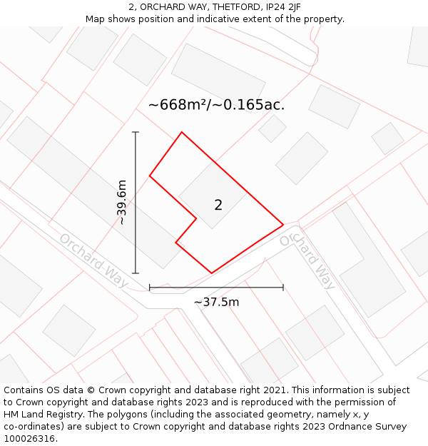 2, ORCHARD WAY, THETFORD, IP24 2JF: Plot and title map