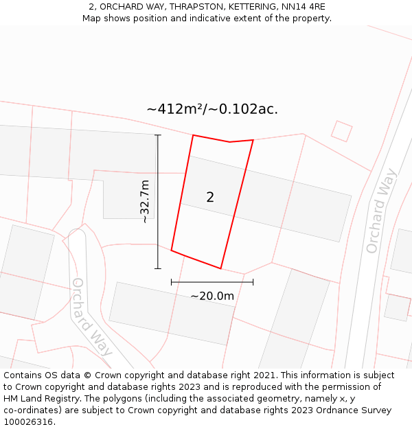 2, ORCHARD WAY, THRAPSTON, KETTERING, NN14 4RE: Plot and title map