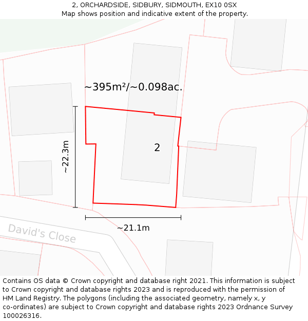 2, ORCHARDSIDE, SIDBURY, SIDMOUTH, EX10 0SX: Plot and title map