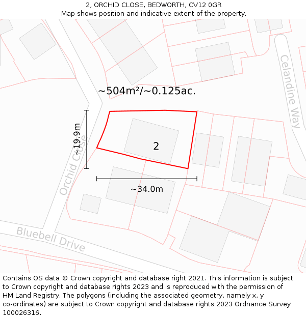 2, ORCHID CLOSE, BEDWORTH, CV12 0GR: Plot and title map