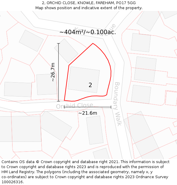 2, ORCHID CLOSE, KNOWLE, FAREHAM, PO17 5GG: Plot and title map