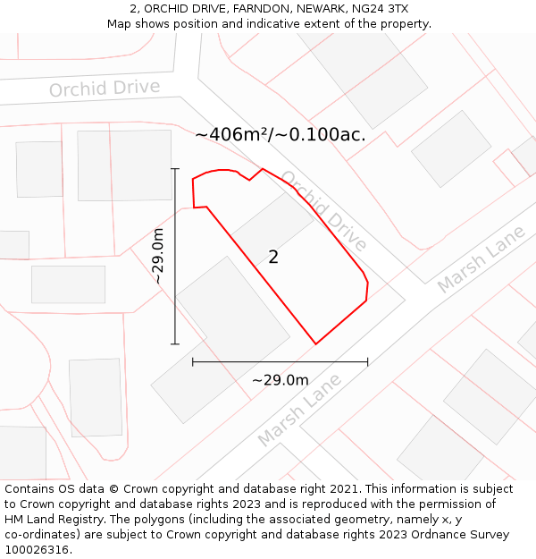 2, ORCHID DRIVE, FARNDON, NEWARK, NG24 3TX: Plot and title map