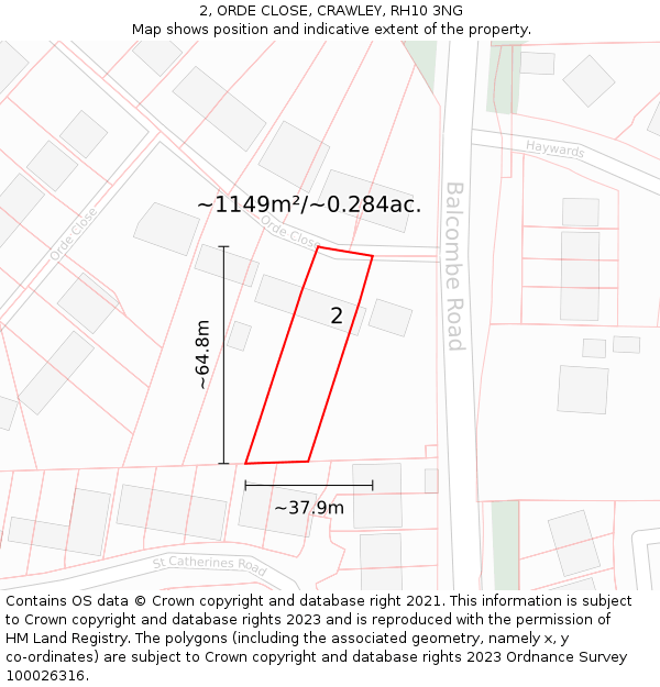 2, ORDE CLOSE, CRAWLEY, RH10 3NG: Plot and title map