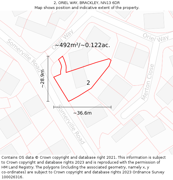2, ORIEL WAY, BRACKLEY, NN13 6DR: Plot and title map
