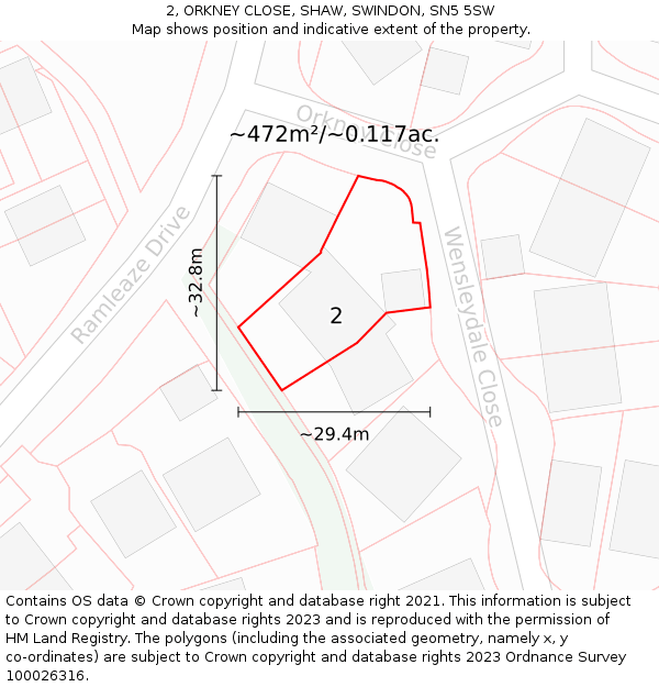 2, ORKNEY CLOSE, SHAW, SWINDON, SN5 5SW: Plot and title map