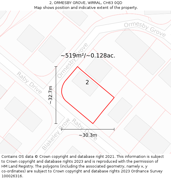 2, ORMESBY GROVE, WIRRAL, CH63 0QD: Plot and title map