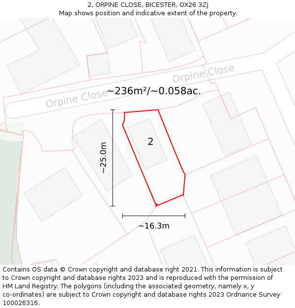 2, ORPINE CLOSE, BICESTER, OX26 3ZJ: Plot and title map