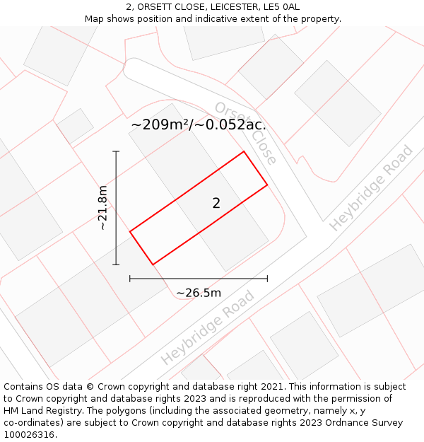 2, ORSETT CLOSE, LEICESTER, LE5 0AL: Plot and title map