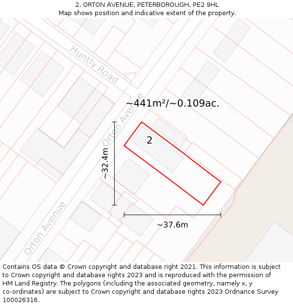 2, ORTON AVENUE, PETERBOROUGH, PE2 9HL: Plot and title map