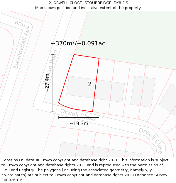 2, ORWELL CLOSE, STOURBRIDGE, DY8 3JS: Plot and title map