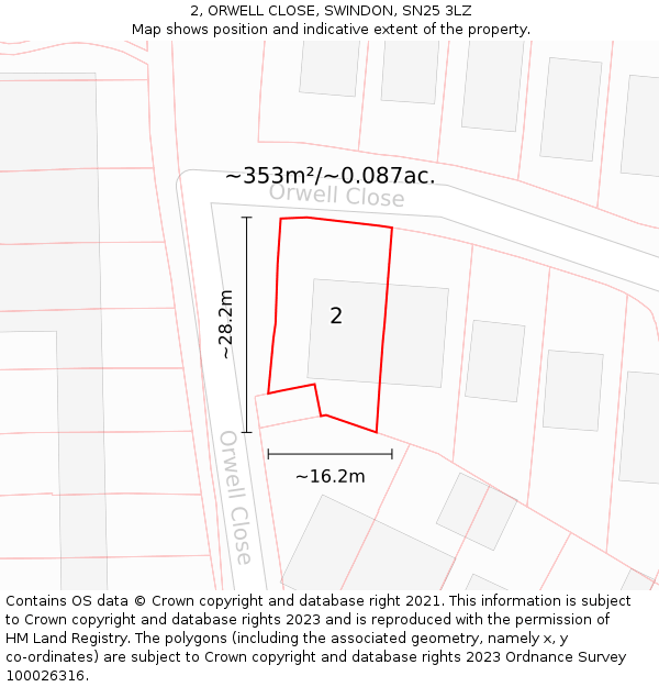 2, ORWELL CLOSE, SWINDON, SN25 3LZ: Plot and title map