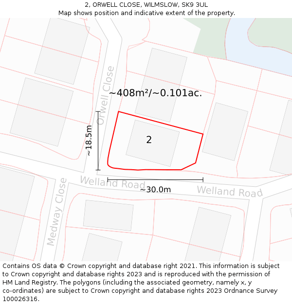 2, ORWELL CLOSE, WILMSLOW, SK9 3UL: Plot and title map