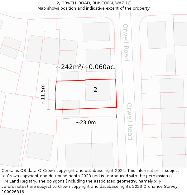 2, ORWELL ROAD, RUNCORN, WA7 1JB: Plot and title map