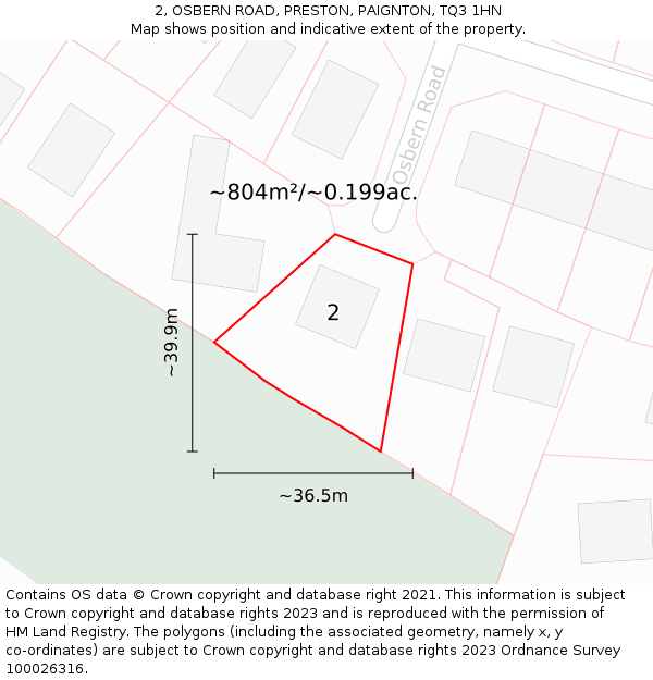 2, OSBERN ROAD, PRESTON, PAIGNTON, TQ3 1HN: Plot and title map
