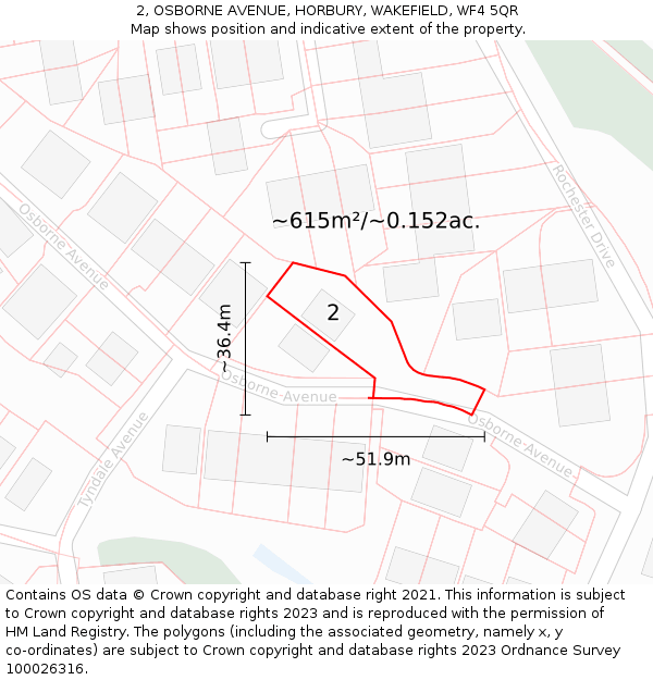 2, OSBORNE AVENUE, HORBURY, WAKEFIELD, WF4 5QR: Plot and title map
