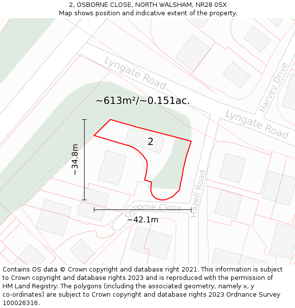 2, OSBORNE CLOSE, NORTH WALSHAM, NR28 0SX: Plot and title map