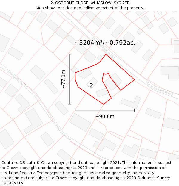 2, OSBORNE CLOSE, WILMSLOW, SK9 2EE: Plot and title map