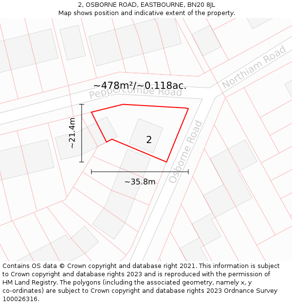 2, OSBORNE ROAD, EASTBOURNE, BN20 8JL: Plot and title map