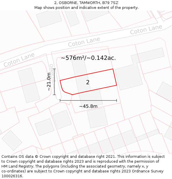 2, OSBORNE, TAMWORTH, B79 7SZ: Plot and title map