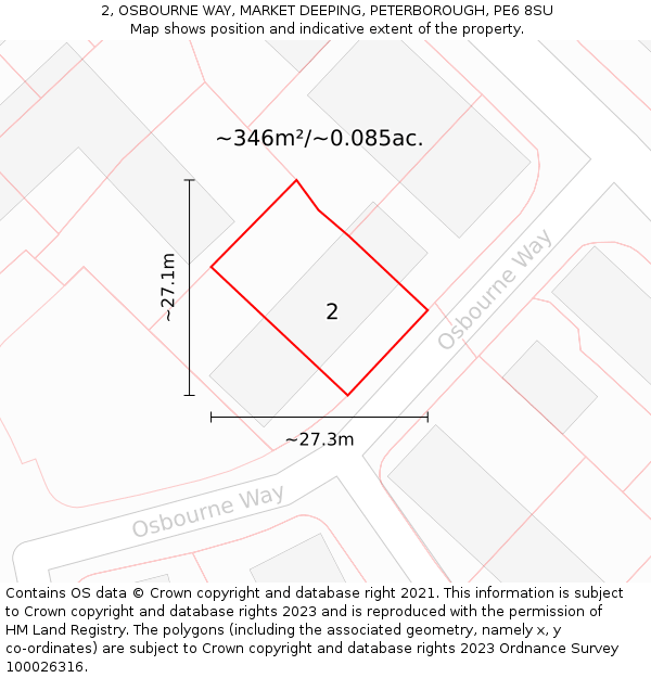 2, OSBOURNE WAY, MARKET DEEPING, PETERBOROUGH, PE6 8SU: Plot and title map