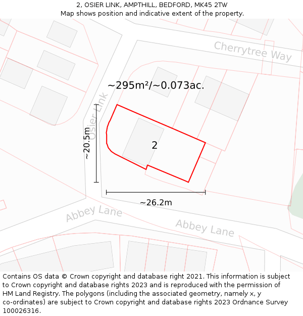 2, OSIER LINK, AMPTHILL, BEDFORD, MK45 2TW: Plot and title map