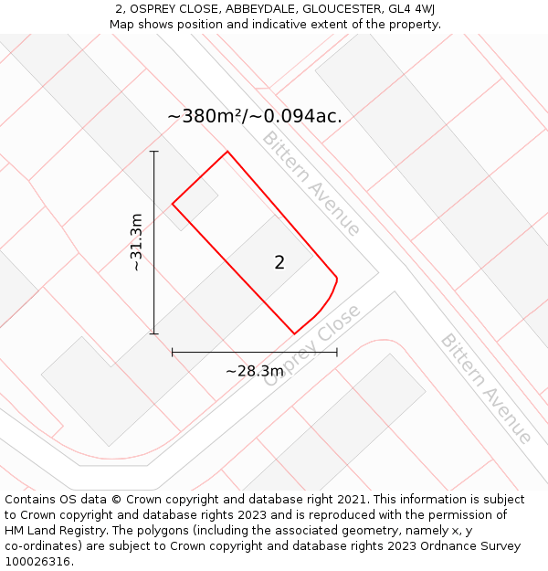 2, OSPREY CLOSE, ABBEYDALE, GLOUCESTER, GL4 4WJ: Plot and title map