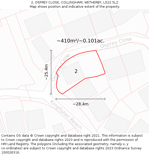 2, OSPREY CLOSE, COLLINGHAM, WETHERBY, LS22 5LZ: Plot and title map