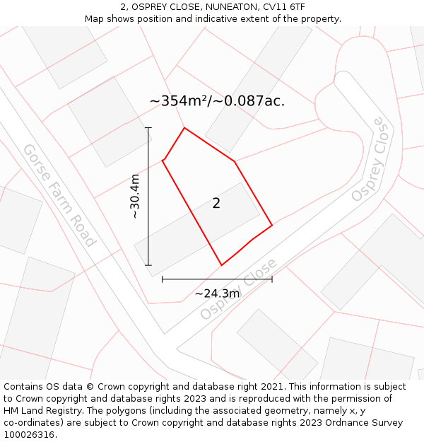 2, OSPREY CLOSE, NUNEATON, CV11 6TF: Plot and title map