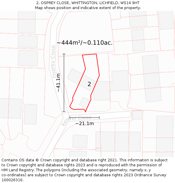 2, OSPREY CLOSE, WHITTINGTON, LICHFIELD, WS14 9HT: Plot and title map