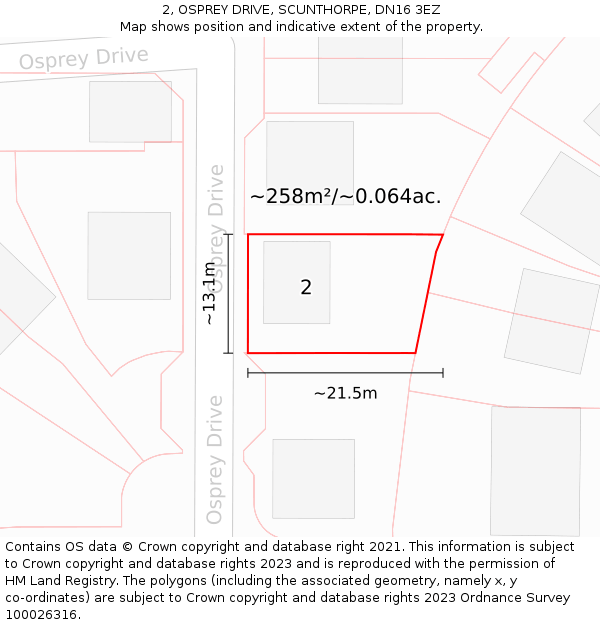 2, OSPREY DRIVE, SCUNTHORPE, DN16 3EZ: Plot and title map