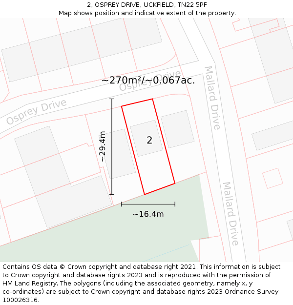 2, OSPREY DRIVE, UCKFIELD, TN22 5PF: Plot and title map