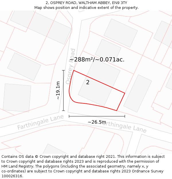 2, OSPREY ROAD, WALTHAM ABBEY, EN9 3TY: Plot and title map