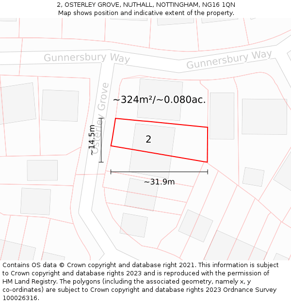 2, OSTERLEY GROVE, NUTHALL, NOTTINGHAM, NG16 1QN: Plot and title map